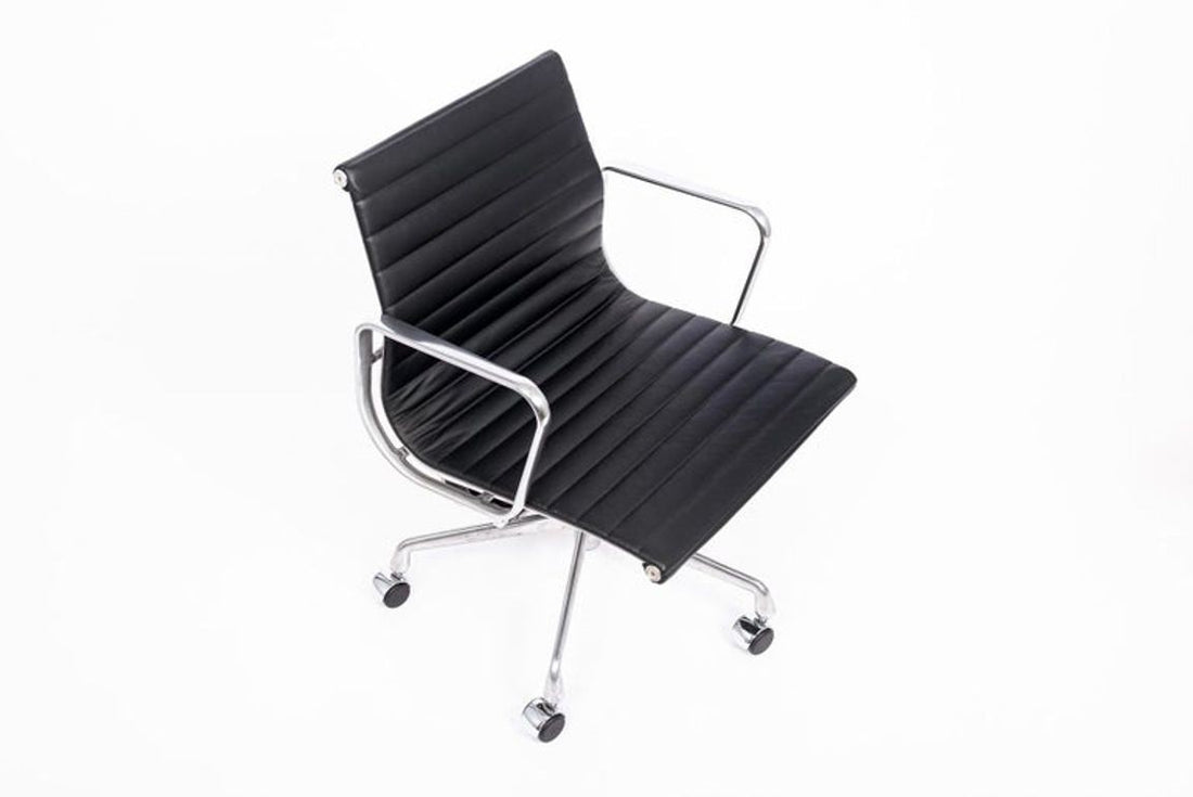 Eames Herman Miller Black Leather Office Chair Thin Pad Aluminum Group