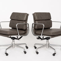 2000s Eames Herman Miller Gray Leather Desk Chairs Aluminum Group