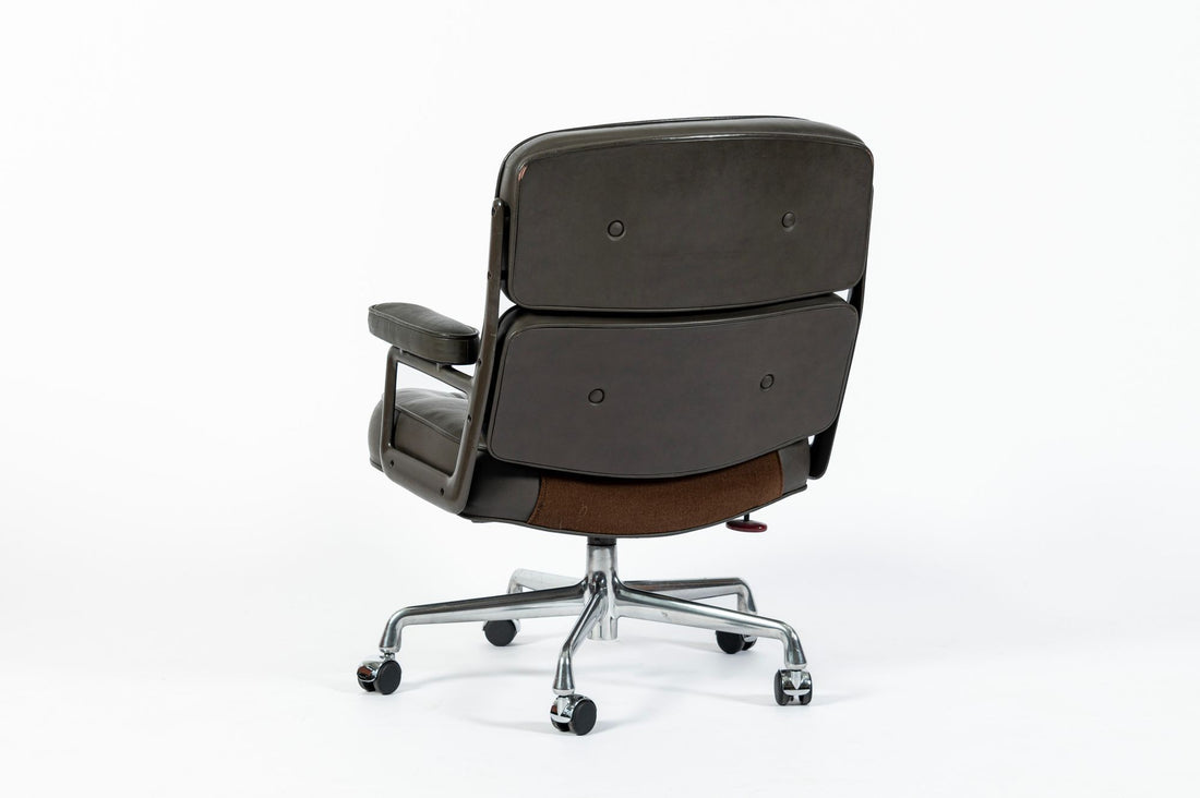 Eames Time Life Executive Lobby Chair for Herman Miller, Dark Gray Leather Office Desk Chair, 1988