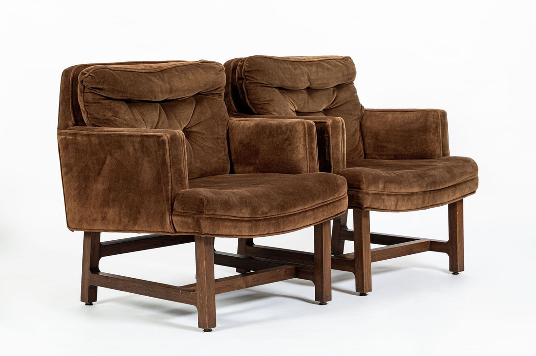 Pair of Mid-Century Brown Velvet Lounge Chairs Attributed to Edward Wormley, 1960s