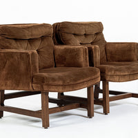 Pair of Mid-Century Brown Velvet Lounge Chairs Attributed to Edward Wormley, 1960s