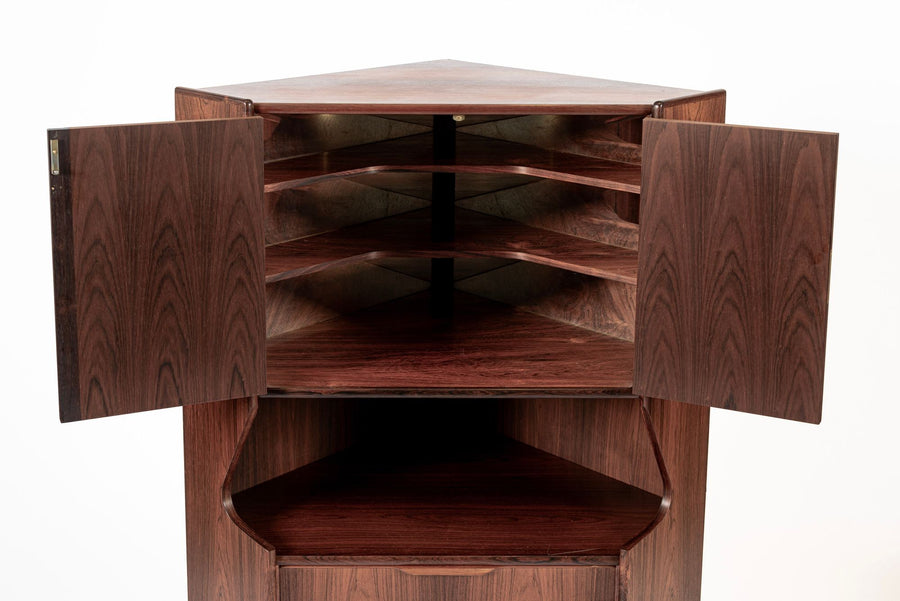 Mid Century Danish Rosewood Corner Bar Cabinet 1960s
