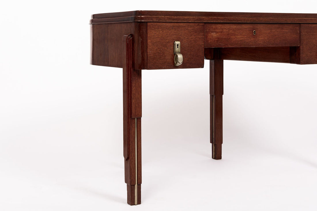 Antique Art Deco Wood and Ebonized Demilune Desk, 1930s