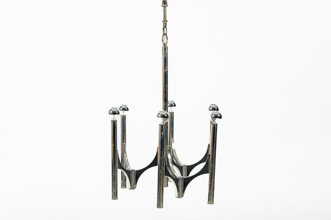 Gaetano Sciolari Italian Chrome Mid Century Modern Chandelier, 1970s