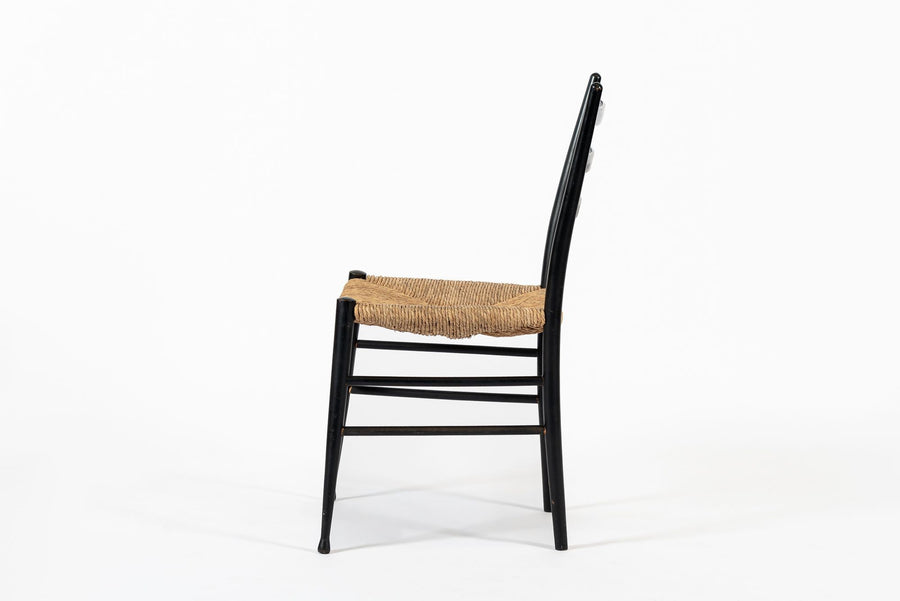 Vintage Mid Century Black Wood and Rush Wicker Dining Chair