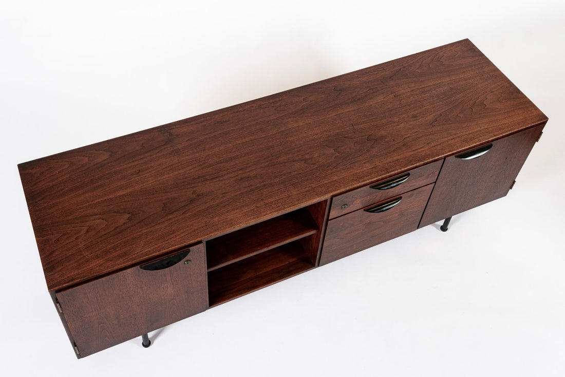 Mid Century Walnut Wood File Cabinet Credenza by Jens Risom