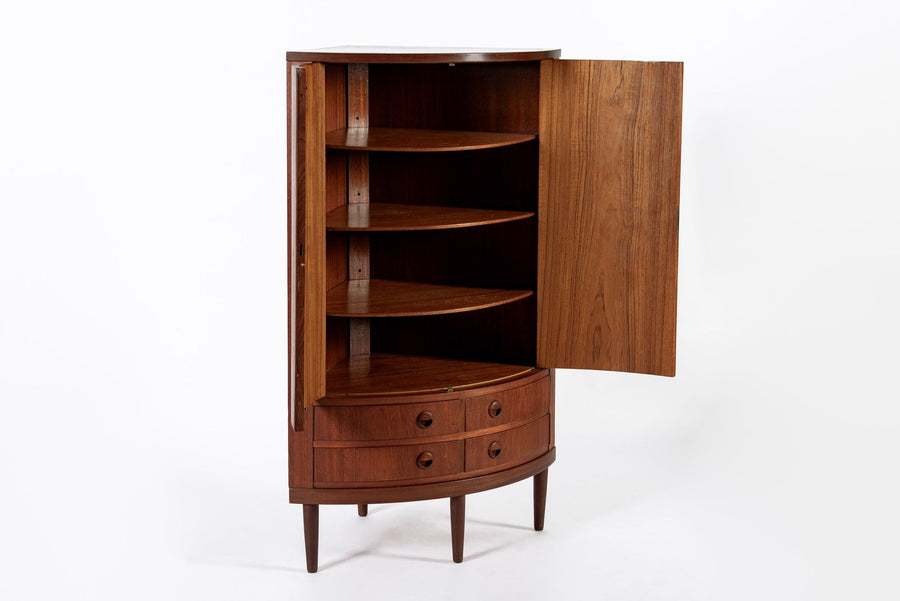 Mid Century Danish Modern Teak Corner Cabinet with Pivoting Drawers