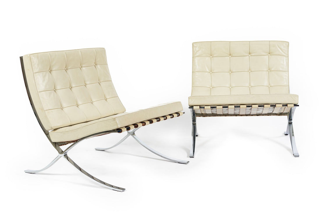 Mid Century Cream Barcelona Chairs by Mies van der Rohe for Knoll, 1980s