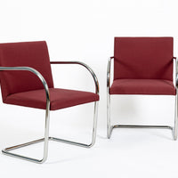 Pair Mid-Century Red Brno Armchairs by Mies van der Rohe for Knoll, 1983