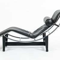 Cassina LC4 Black Leather Chaise Lounge Chair by Le Corbusier 1981