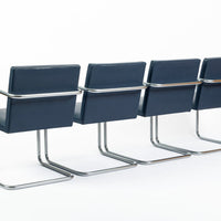 Mid Century Modern Blue Leather Brno Arm Chairs by Mies van der Rohe for Knoll, Set of 4