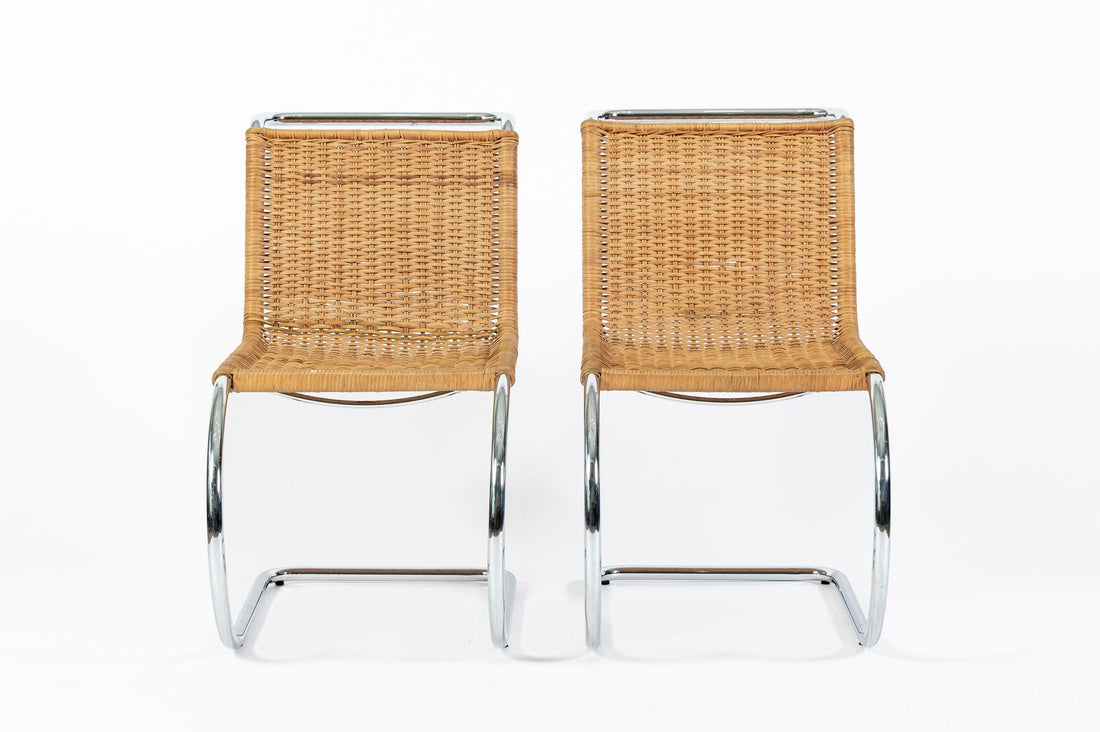 Mies van der Rohe MR10 Cane and Chrome Cantilever Dining Chairs for Stendig, Bauhaus Pair