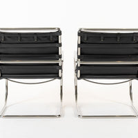 Mid Century MR Black Leather Arm Chairs by Mies van der Rohe for Knoll