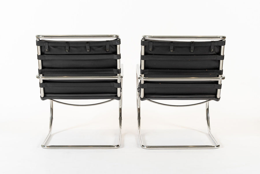 Mid Century MR Black Leather Arm Chairs by Mies van der Rohe for Knoll