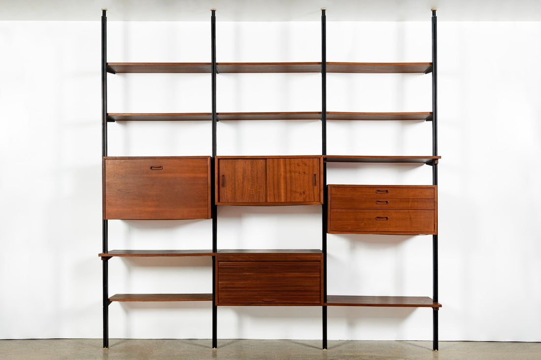 Early Production George Nelson OMNI Three-Bay Modular Walnut Wall Unit by Structural Products, Circa 1961
