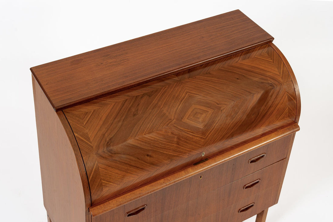 Mid Century Swedish Teak Rolltop Secretary Desk by Egon Ostergaard