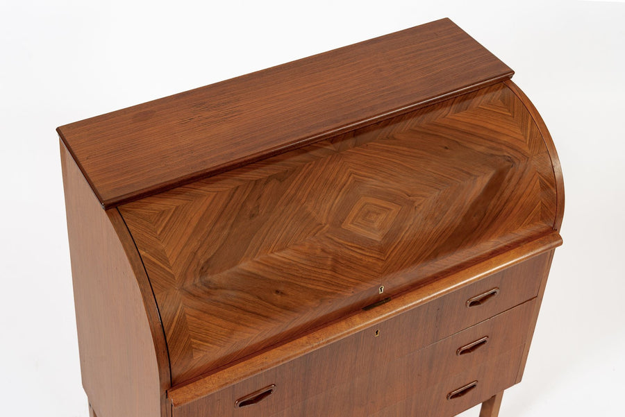 Mid Century Swedish Teak Rolltop Secretary Desk by Egon Ostergaard