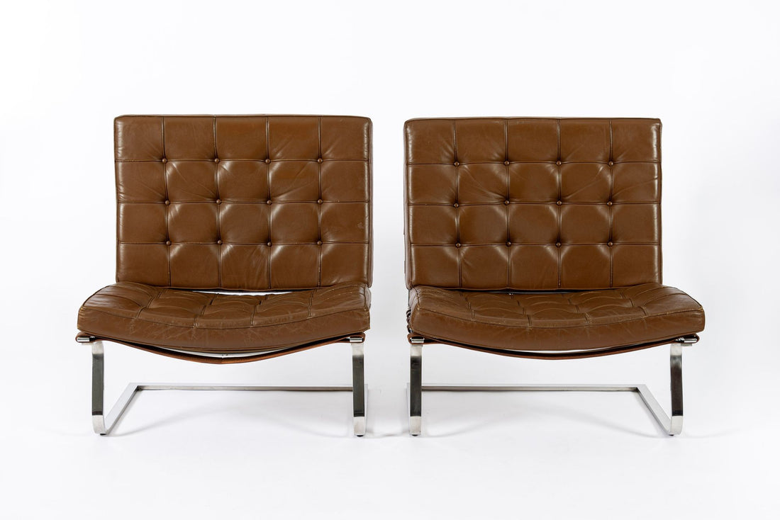 Pair Vintage Brown Tugendhat Lounge Chairs by Mies van der Rohe for Knoll 1960s