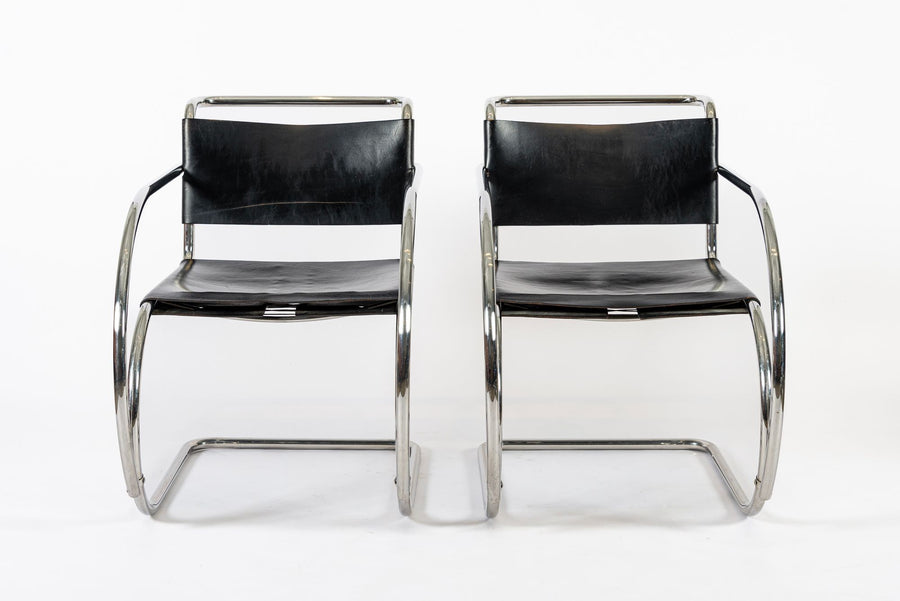 Bauhaus MR 20 Black Leather Arm Chairs by Mies van der Rohe for Knoll, 1979