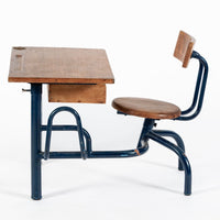 Vintage Antique Wood & Metal Child’s School Desk and Chair in the Style of Jean Prouvé