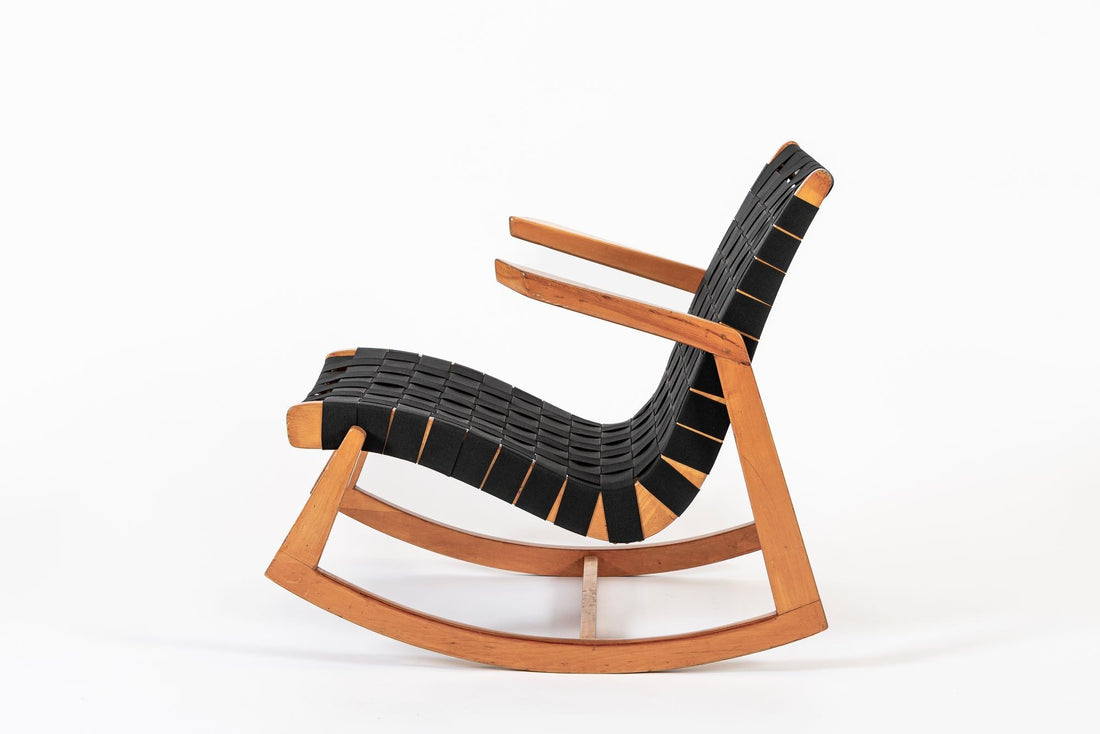 Rare Early Mid Century Wooden Rocking Chair by Ralph Rapson, 1940s