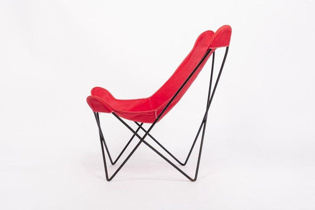 Vintage Mid Century Red Butterfly Canvas and Metal Chair by Knoll, 1970s