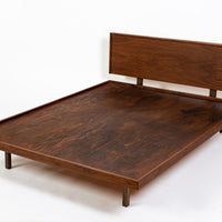 Vintage Mid-Century Walnut Wood Platform Bed by Richard Artschwager (attr.) 1950s