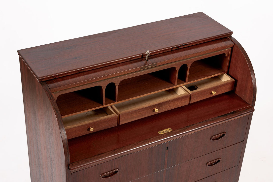 Vintage Mid Century Swedish Rosewood Rolltop Secretary Desk