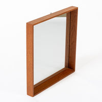 Vintage Mid Century Square Teak Wood Hanging Wall Mirror