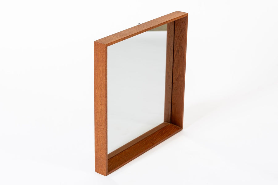 Vintage Mid Century Square Teak Wood Hanging Wall Mirror