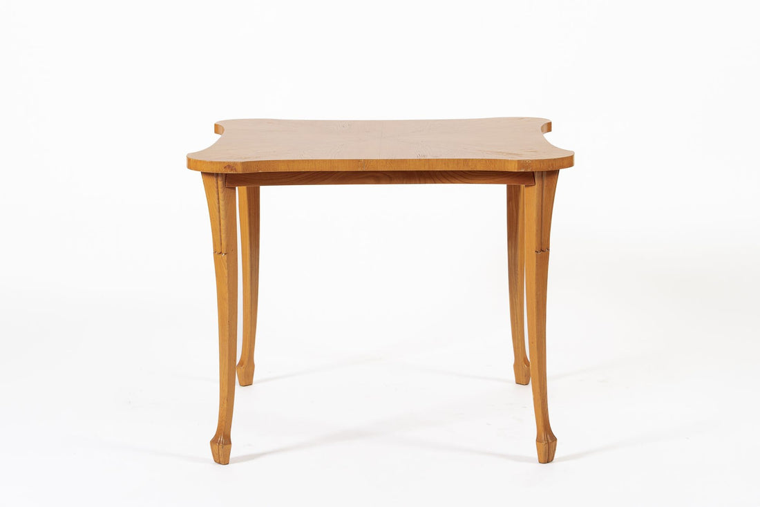 Vintage Art Deco Swedish Square Beech Scalloped Table 1940s