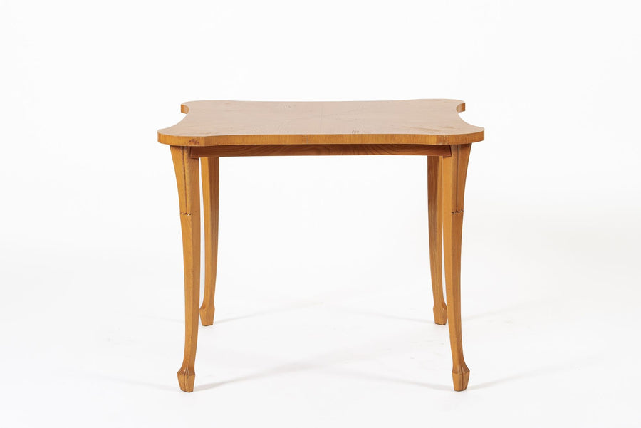 Vintage Art Deco Swedish Square Beech Scalloped Table 1940s