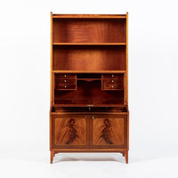 Scandinavian Modern Figured Mahogany Secretary Bookcase Cabinet 1960s