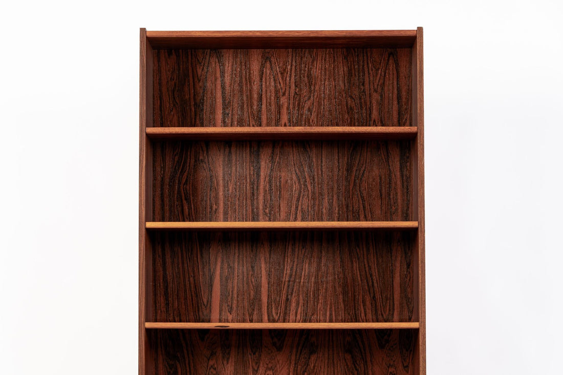 Mid Century Rosewood Bookcase, Scandinavian Tall Display Shelf, 3 Avail