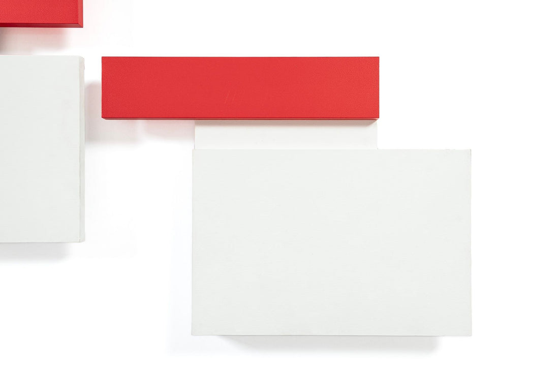 Contemporary Geometric Abstract Art Wall Reliefs by Thomas Vinson White–White–Red, 2004