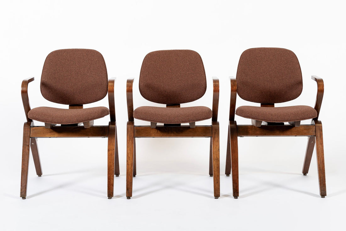 Mid Century Brown Plywood Arm Chairs by Joe Atkinson for Thonet