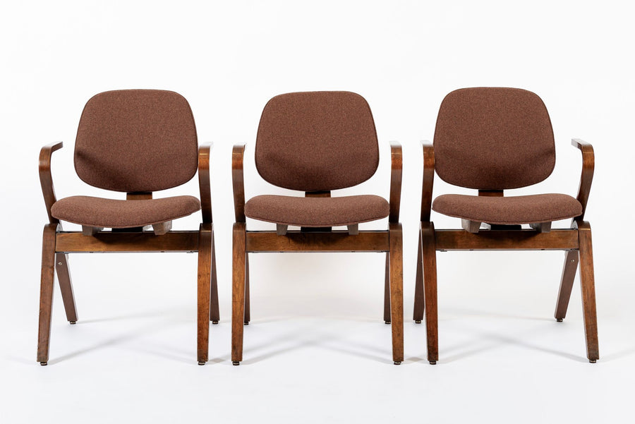 Mid Century Brown Plywood Arm Chairs by Joe Atkinson for Thonet