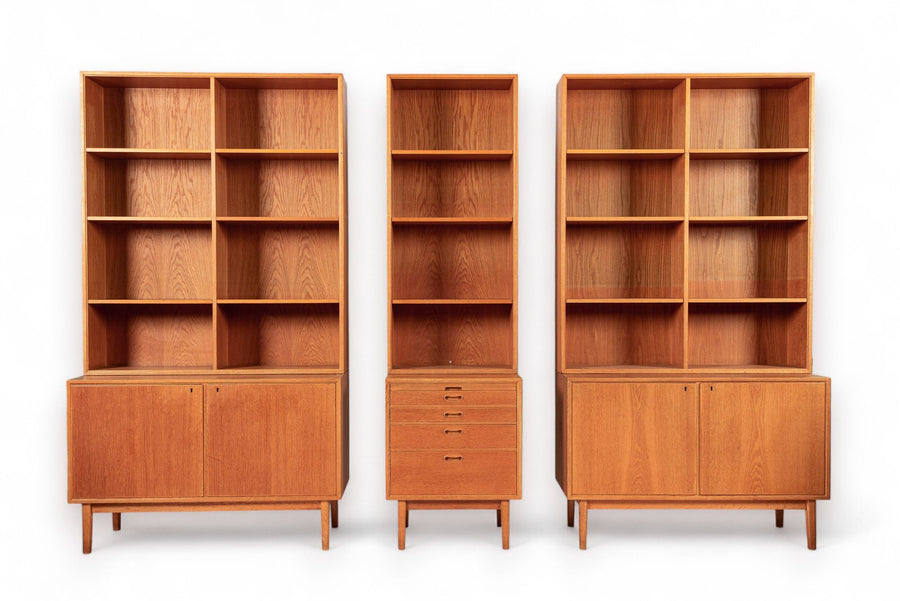 Large Mid Century Danish Teak Wood Bookshelf Wall Unit System
