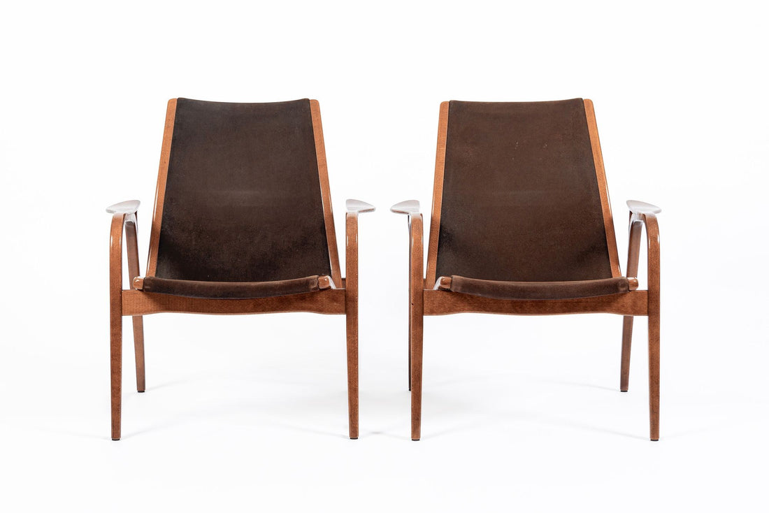 Pair Mid-Century Swedish Brown Lamino Lounge Chairs by Yngve Ekström for Swedese