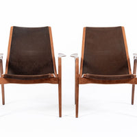 Pair Mid-Century Swedish Brown Lamino Lounge Chairs by Yngve Ekström for Swedese