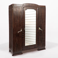 Antique French Art Deco Macassar Ebony Wood Armoire Cabinet 1940s