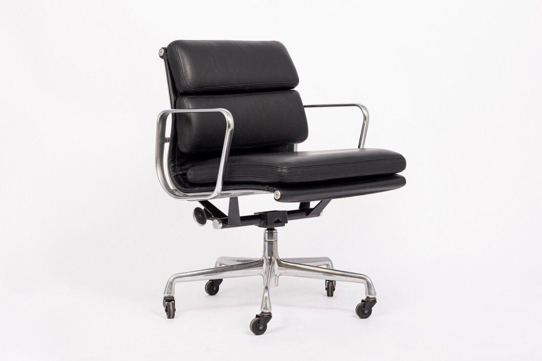 Mid Century Black Leather Aluminum Group Desk Chair by Eames for Herman Miller