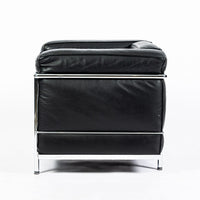 Authentic Cassina LC2 Black Leather Petit Lounge Chair by Le Corbusier, 4x Avail