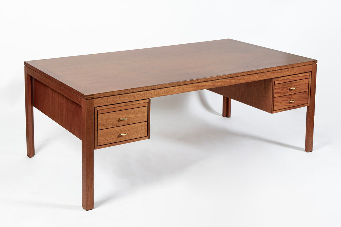 Large Mid Century Danish Modern Mahogany Wood Executive Desk, 2 Matching Avail