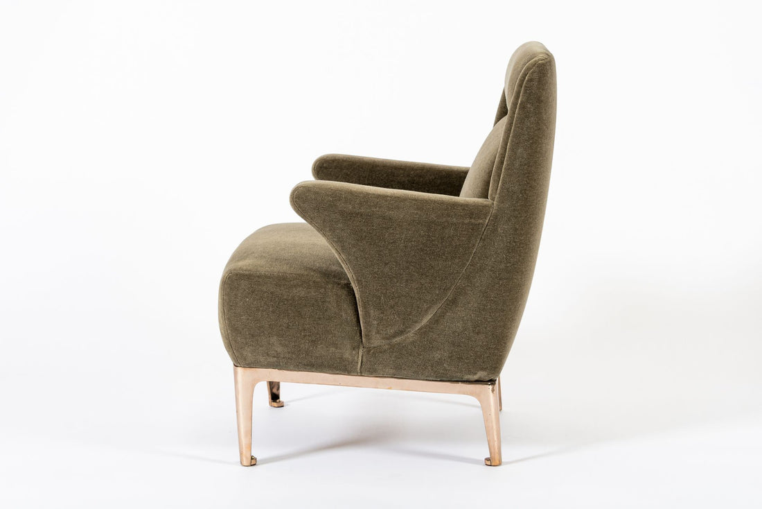 Restored 1940s Art Deco Lounge Chair Mink Mohair, Matching Sofa Available