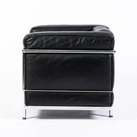 Authentic Cassina LC2 Black Leather Petit Lounge Chair by Le Corbusier, 4x Avail