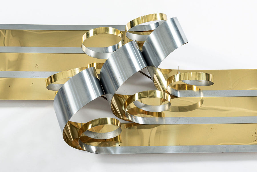 Large Vintage Mid Century Metal Ribbon Wall Art Sculpture by Curtis Jere 1980s