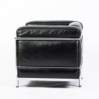 Authentic Cassina LC2 Black Leather Petit Lounge Chair by Le Corbusier, 4x Avail