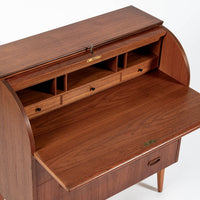 Scandinavian Teak Wood Rolltop Secretary Desk by Egon Ostergaard, Made in Sweden