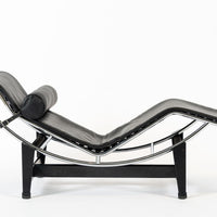 Cassina LC4 Black Leather Chaise Lounge Chair by Le Corbusier 2006